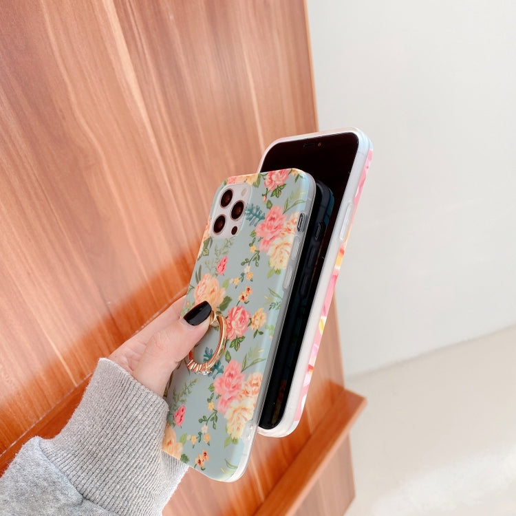For iPhone 12 Pro Max Small Floral Pattern Shockproof Case with Ring Holder