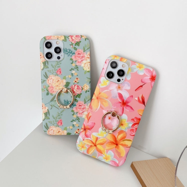 For iPhone 12 Pro Max Small Floral Pattern Shockproof Case with Ring Holder