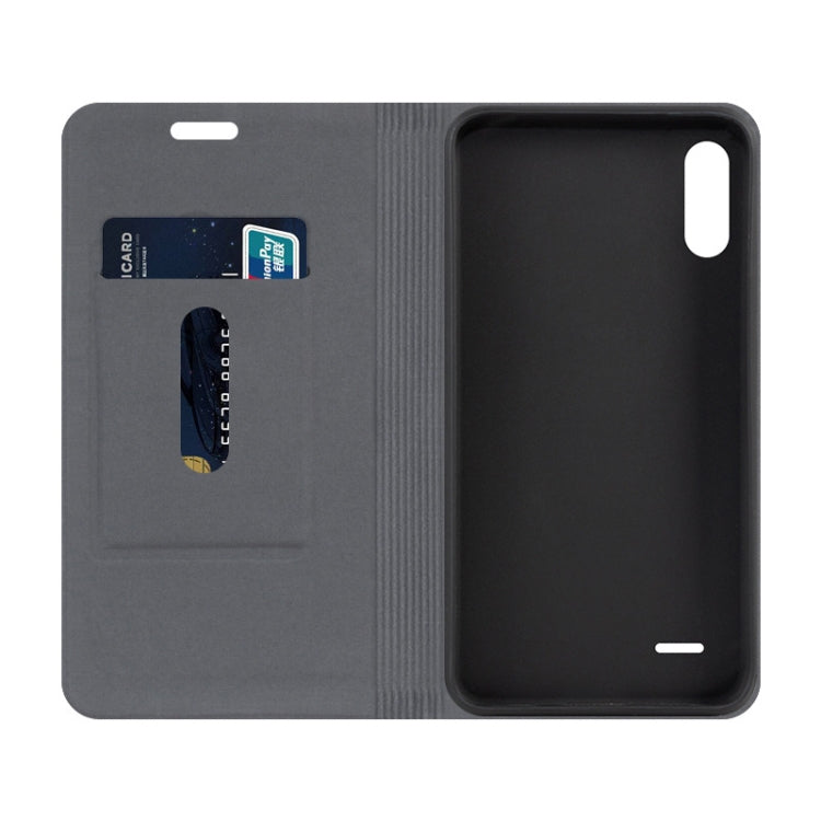 For LG K22 / K22+ Canvas Three-color Stitching Business Horizontal Flip Leather Case with Holder & Card Slot(Black)