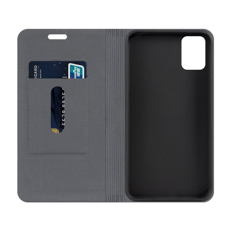 For LG K42 Canvas Three-color Stitching Business Horizontal Flip Leather Case with Holder & Card Slot(Black)