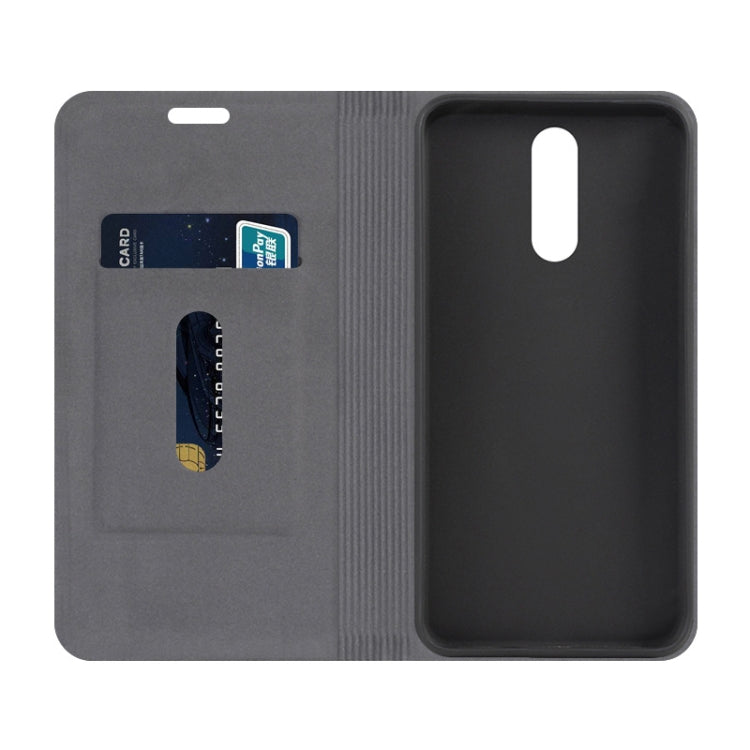 For LG Stylo 4 Canvas Three-color Stitching Business Horizontal Flip Leather Case with Holder & Card Slot