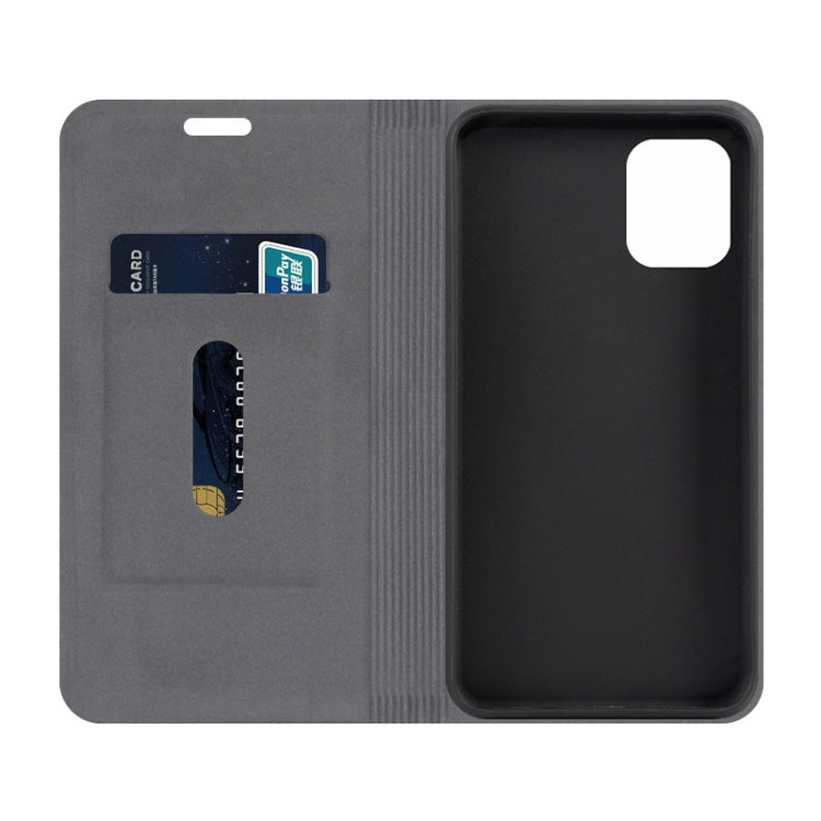 For Motorola Edge S Canvas Three-color Stitching Business Horizontal Flip Leather Case with Holder & Card Slot(Blue)