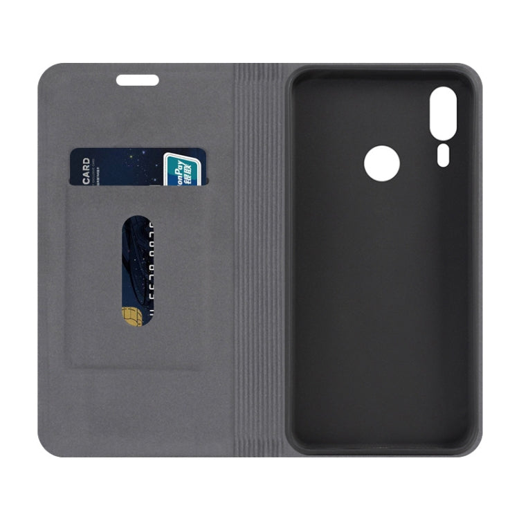For Motorola Moto E6 Plus Canvas Three-color Stitching Business Horizontal Flip Leather Case with Holder & Card Slot(Black)