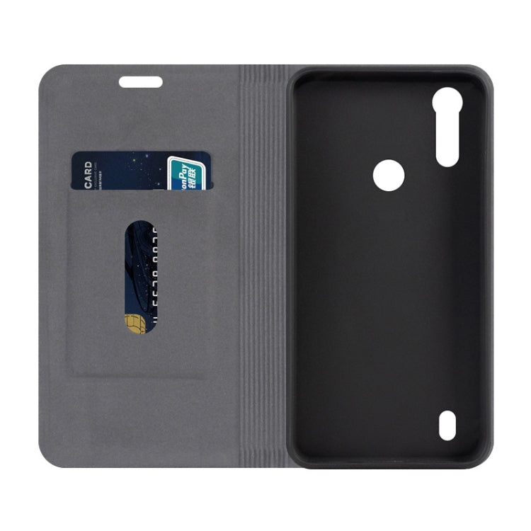 For Motorola Moto E6s (2020) Canvas Three-color Stitching Business Horizontal Flip Leather Case with Holder & Card Slot