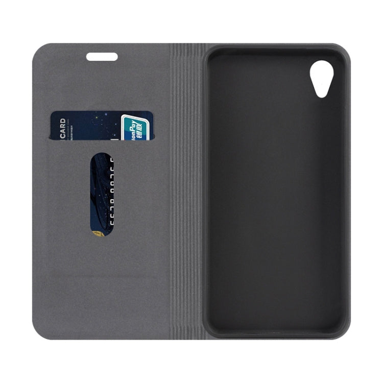 For Motorola Moto E6 Canvas Three-color Stitching Business Horizontal Flip Leather Case with Holder & Card Slot