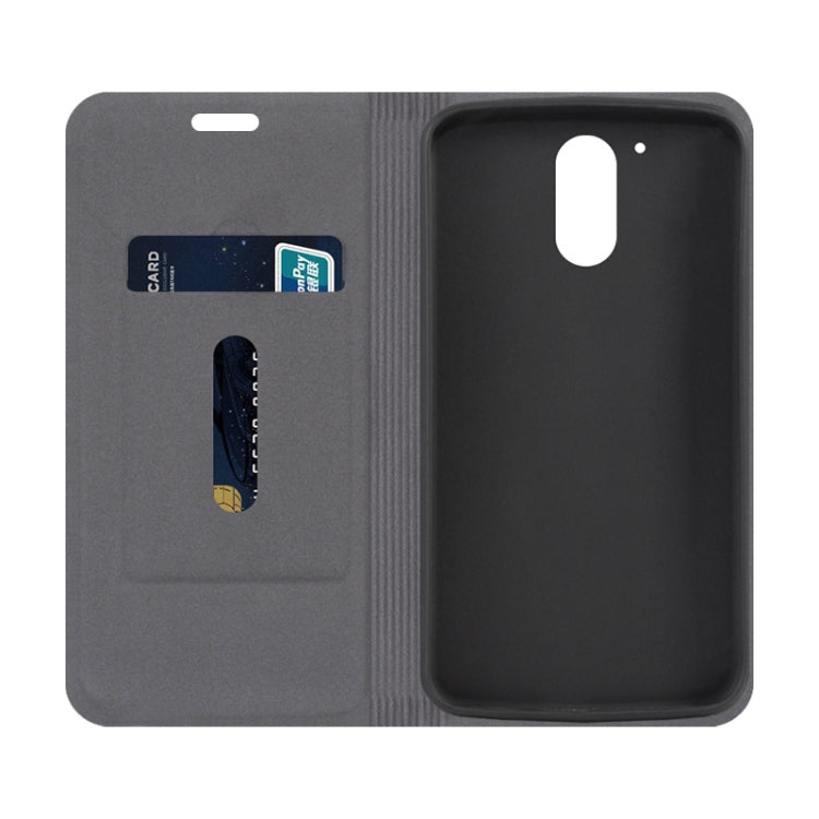 For Motorola Moto G4 Plus Canvas Three-color Stitching Business Horizontal Flip Leather Case with Holder & Card Slot(Blue)