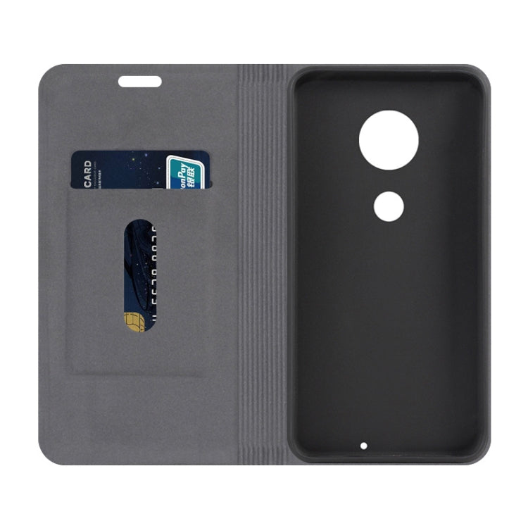 For Motorola Moto G7 Canvas Three-color Stitching Business Horizontal Flip Leather Case with Holder & Card Slot(Blue)