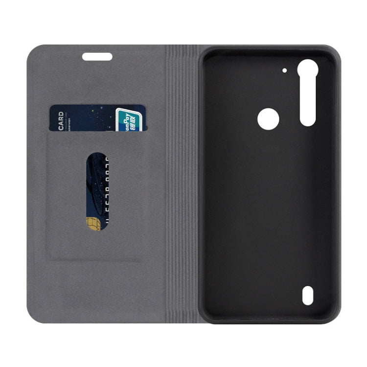 For Motorola Moto G8 Power Lite Canvas Three-color Stitching Business Horizontal Flip Leather Case with Holder & Card Slot(Grey)