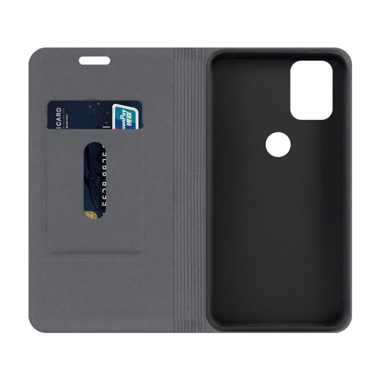 For Motorola Moto G9 Plus Canvas Three-color Stitching Business Horizontal Flip Leather Case with Holder & Card Slot(Grey)