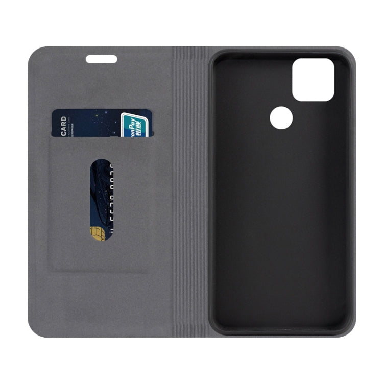 For Motorola Moto G9 Power Canvas Three-color Stitching Business Horizontal Flip Leather Case with Holder & Card Slot(Black)
