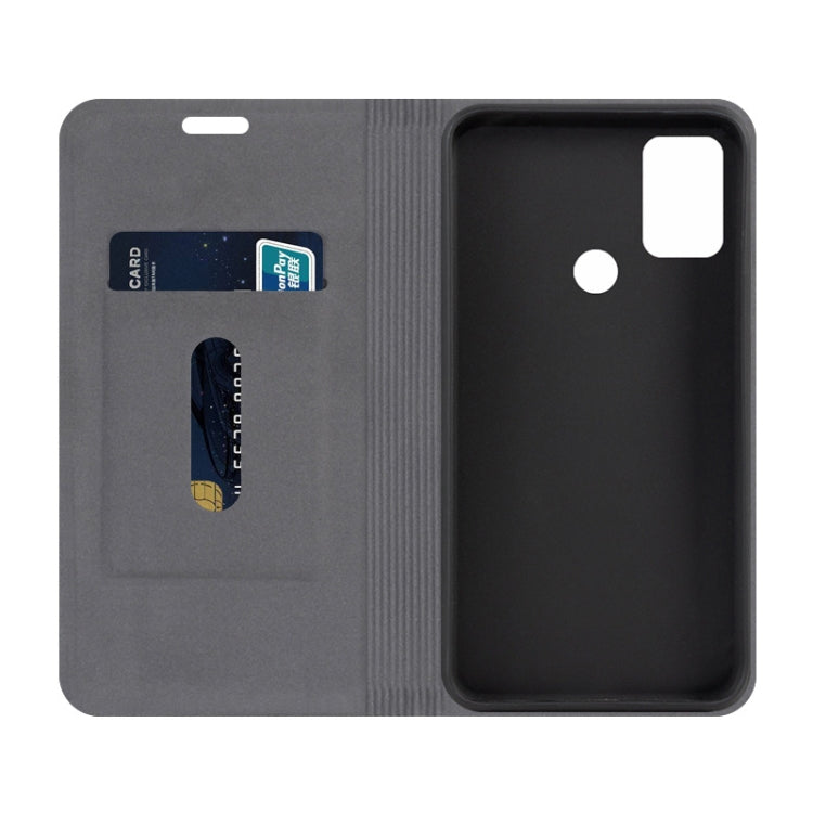 For Motorola Moto G30 Canvas Three-color Stitching Business Horizontal Flip Leather Case with Holder & Card Slot