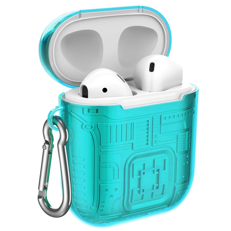 For Apple AirPods 1 PC + TPU Mars Translucent Armor Textured Earphone Protective Case with Anti-lost Buckle, Support Wireless Charging
