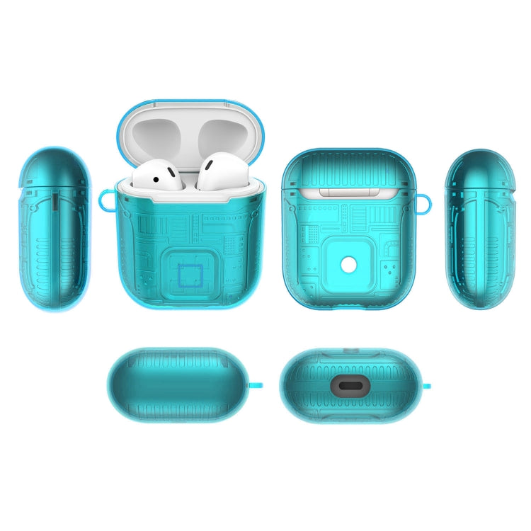 For Apple AirPods 1 PC + TPU Mars Translucent Armor Textured Earphone Protective Case with Anti-lost Buckle, Support Wireless Charging