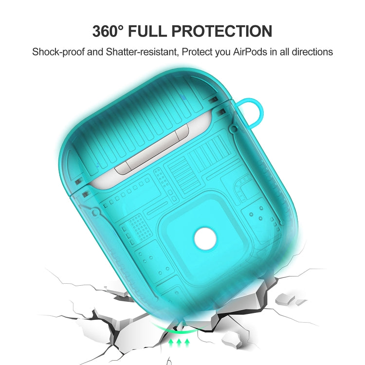 For Apple AirPods 1 PC + TPU Mars Translucent Armor Textured Earphone Protective Case with Anti-lost Buckle, Support Wireless Charging