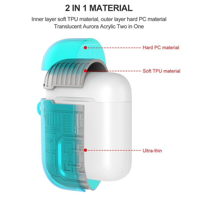 For Apple AirPods 1 PC + TPU Mars Translucent Armor Textured Earphone Protective Case with Anti-lost Buckle, Support Wireless Charging