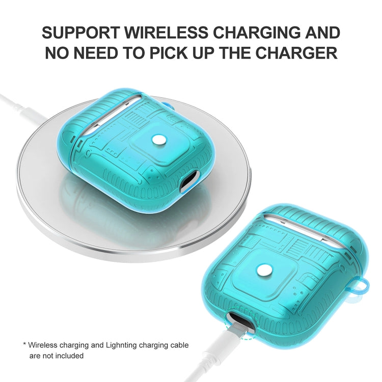 For Apple AirPods 1 PC + TPU Mars Translucent Armor Textured Earphone Protective Case with Anti-lost Buckle, Support Wireless Charging