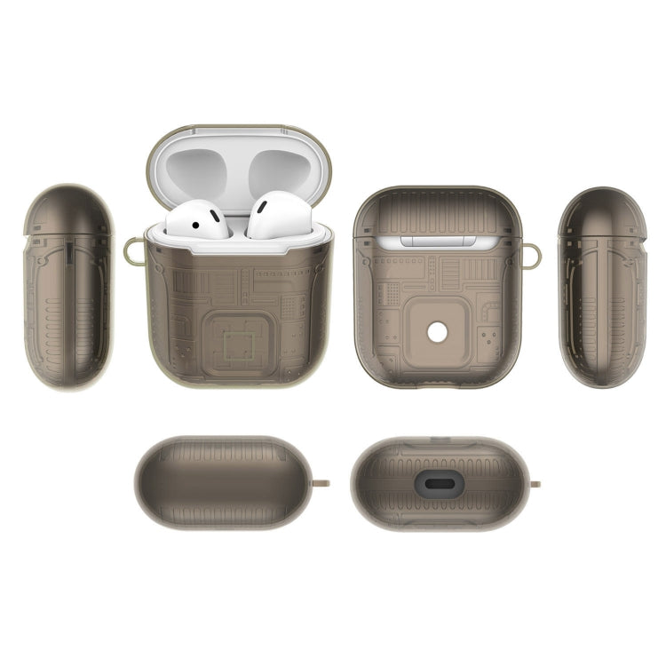 For Apple AirPods 1 PC + TPU Mars Translucent Armor Textured Earphone Protective Case with Anti-lost Buckle, Support Wireless Charging