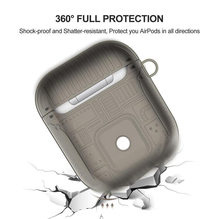 For Apple AirPods 1 PC + TPU Mars Translucent Armor Textured Earphone Protective Case with Anti-lost Buckle, Support Wireless Charging
