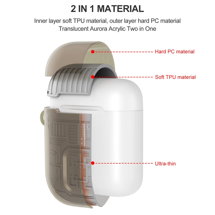 For Apple AirPods 1 PC + TPU Mars Translucent Armor Textured Earphone Protective Case with Anti-lost Buckle, Support Wireless Charging
