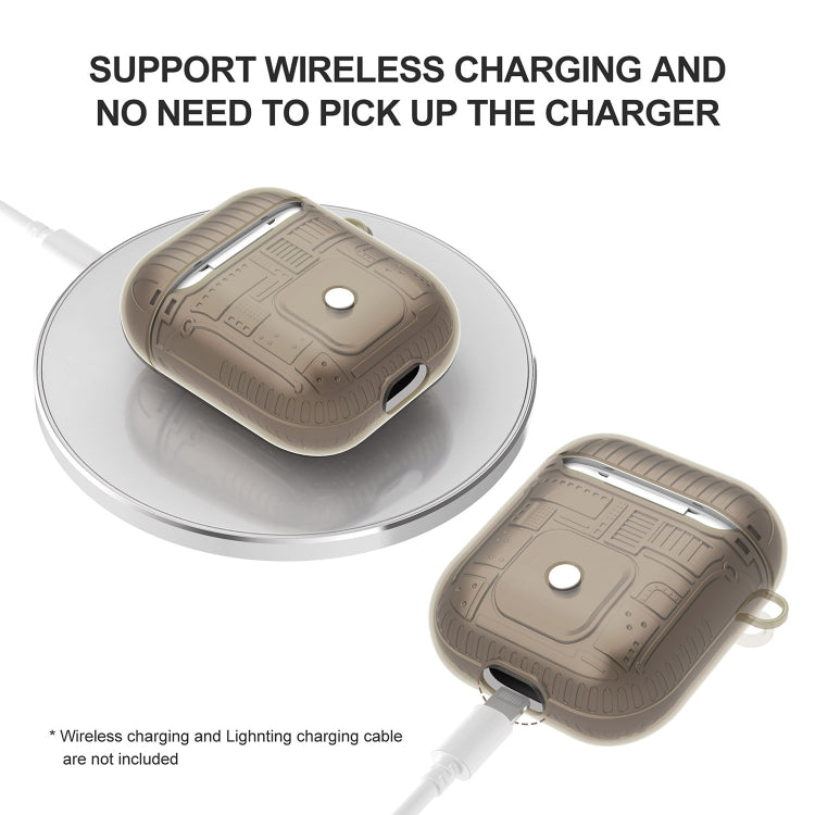 For Apple AirPods 1 PC + TPU Mars Translucent Armor Textured Earphone Protective Case with Anti-lost Buckle, Support Wireless Charging