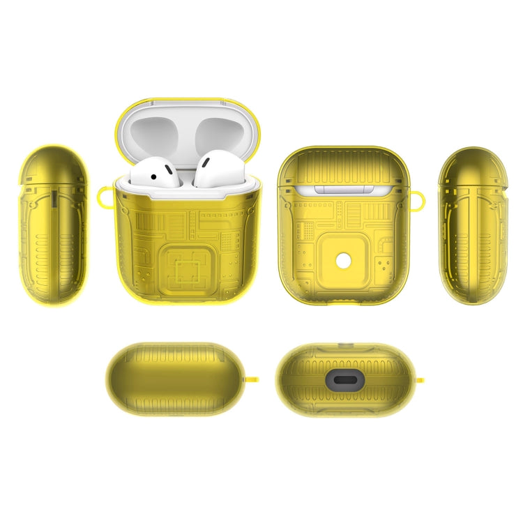 For Apple AirPods 1 PC + TPU Mars Translucent Armor Textured Earphone Protective Case with Anti-lost Buckle, Support Wireless Charging