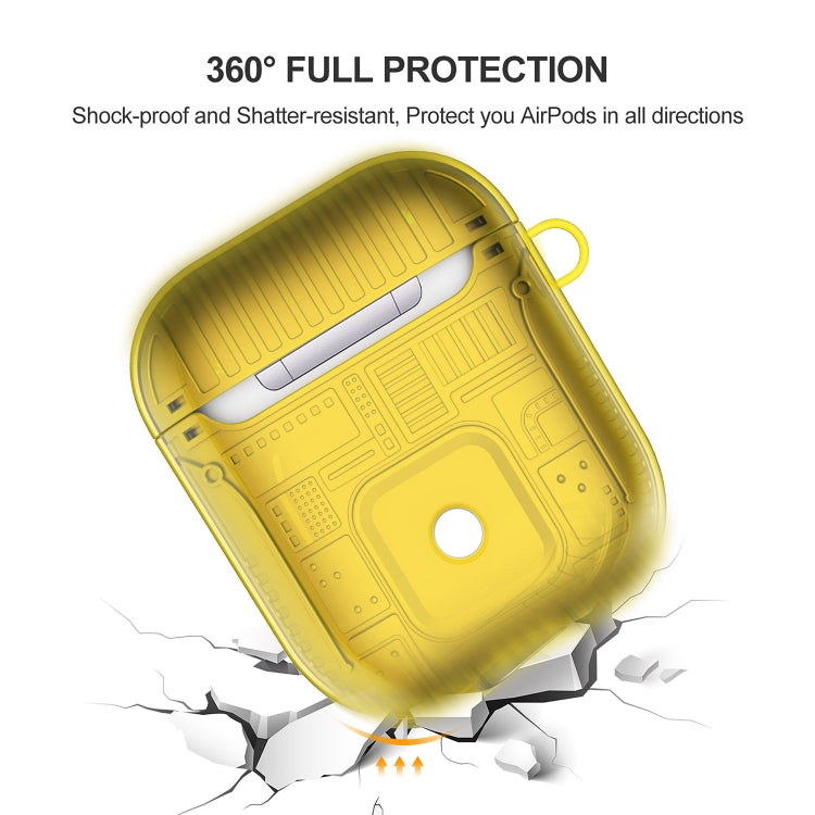 For Apple AirPods 1 PC + TPU Mars Translucent Armor Textured Earphone Protective Case with Anti-lost Buckle, Support Wireless Charging