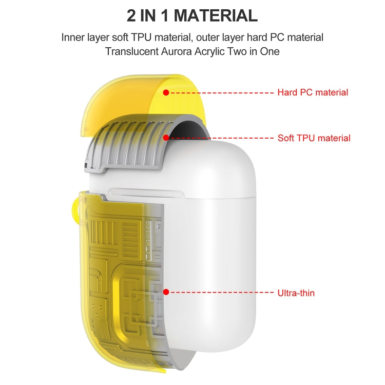 For Apple AirPods 1 PC + TPU Mars Translucent Armor Textured Earphone Protective Case with Anti-lost Buckle, Support Wireless Charging