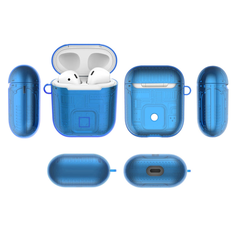 For Apple AirPods 1 PC + TPU Mars Translucent Armor Textured Earphone Protective Case with Anti-lost Buckle, Support Wireless Charging