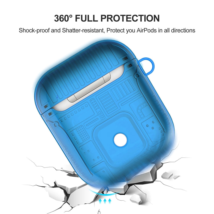 For Apple AirPods 1 PC + TPU Mars Translucent Armor Textured Earphone Protective Case with Anti-lost Buckle, Support Wireless Charging
