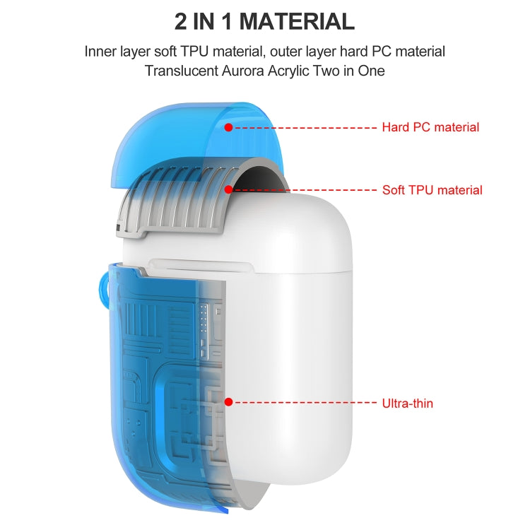 For Apple AirPods 1 PC + TPU Mars Translucent Armor Textured Earphone Protective Case with Anti-lost Buckle, Support Wireless Charging