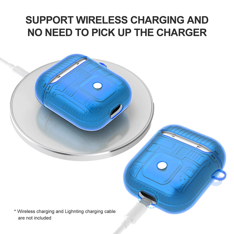 For Apple AirPods 1 PC + TPU Mars Translucent Armor Textured Earphone Protective Case with Anti-lost Buckle, Support Wireless Charging