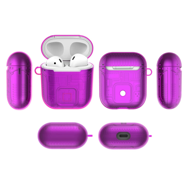 For Apple AirPods 1 PC + TPU Mars Translucent Armor Textured Earphone Protective Case with Anti-lost Buckle, Support Wireless Charging