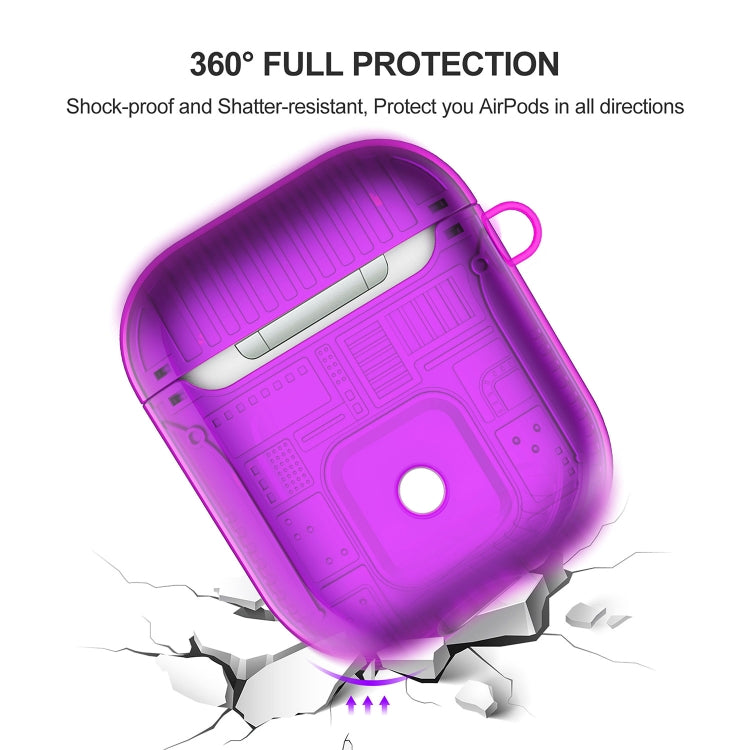 For Apple AirPods 1 PC + TPU Mars Translucent Armor Textured Earphone Protective Case with Anti-lost Buckle, Support Wireless Charging