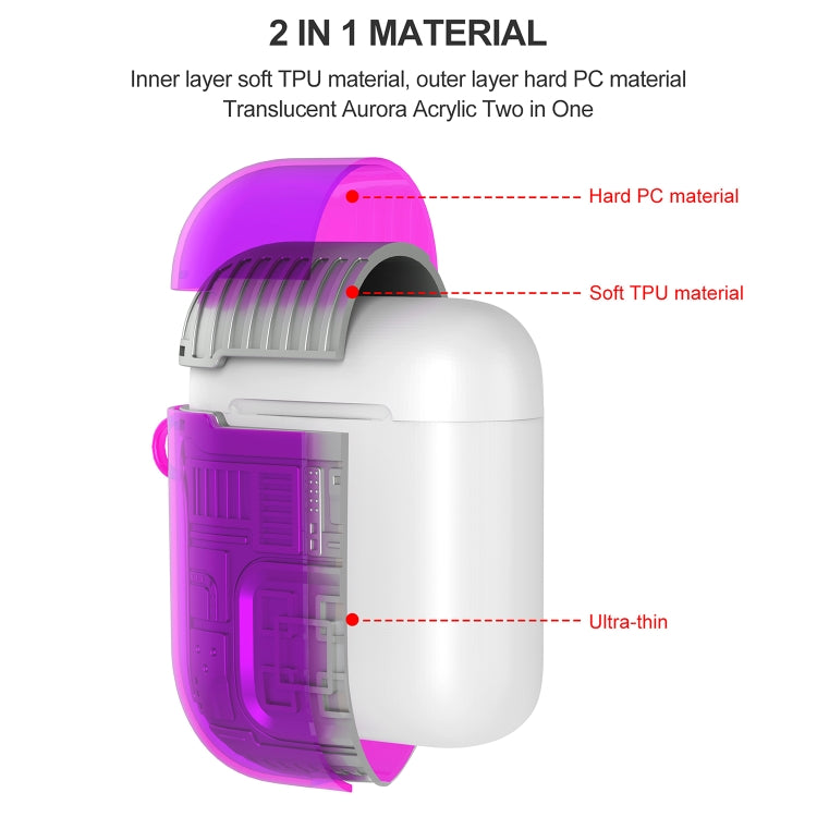 For Apple AirPods 1 PC + TPU Mars Translucent Armor Textured Earphone Protective Case with Anti-lost Buckle, Support Wireless Charging