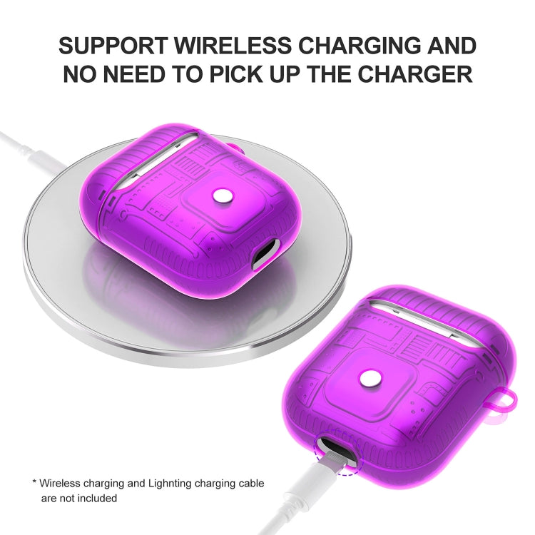 For Apple AirPods 1 PC + TPU Mars Translucent Armor Textured Earphone Protective Case with Anti-lost Buckle, Support Wireless Charging