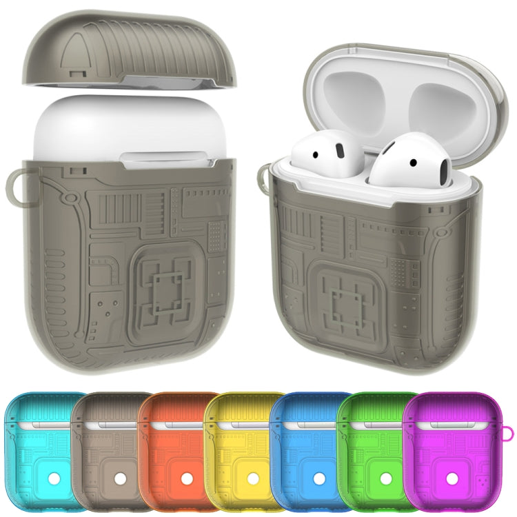 For Apple AirPods 1 PC + TPU Mars Translucent Armor Textured Earphone Protective Case with Anti-lost Buckle, Support Wireless Charging