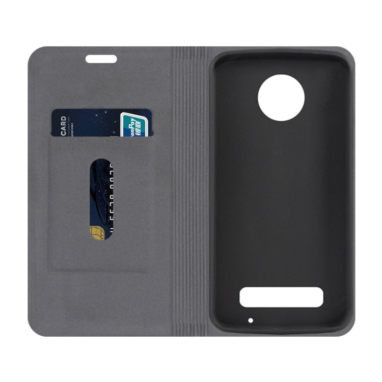 For Motorola Moto Z4 Play Canvas Three-color Stitching Business Horizontal Flip Leather Case with Holder & Card Slot(Black)