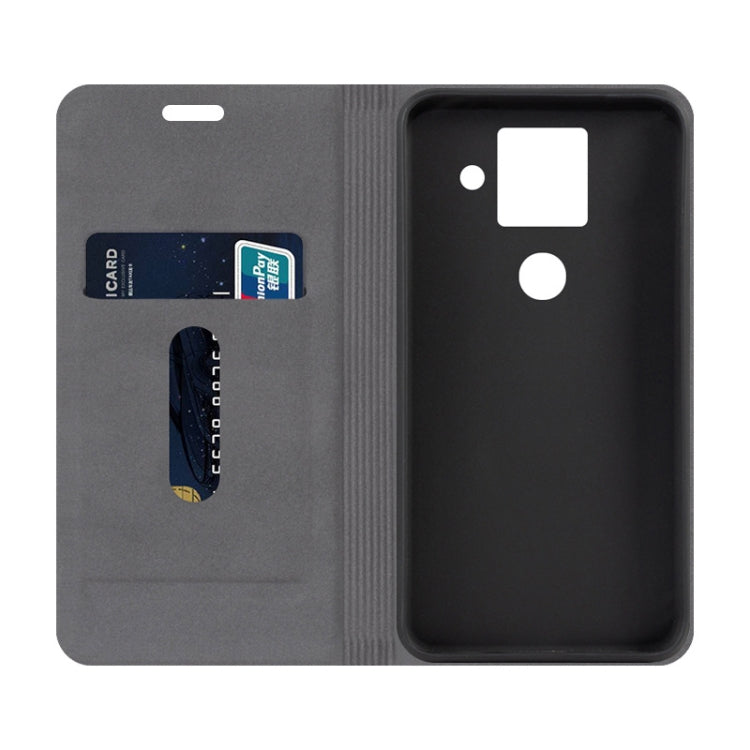 For Sharp Aquos Sense 4 Plus Canvas Three-color Stitching Business Horizontal Flip Leather Case with Holder & Card Slot(Blue)