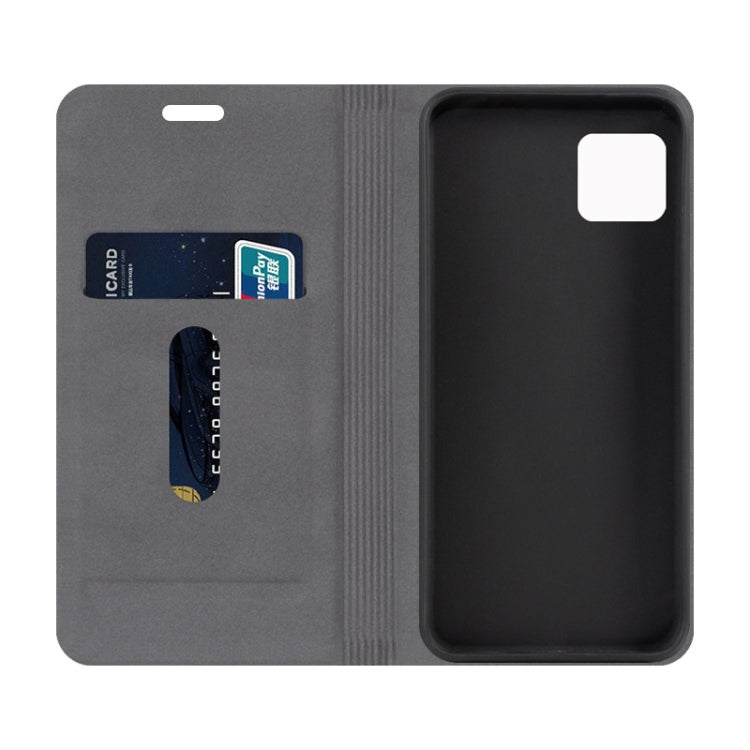 For Sharp Aquos Sense4 Canvas Three-color Stitching Business Horizontal Flip Leather Case with Holder & Card Slot