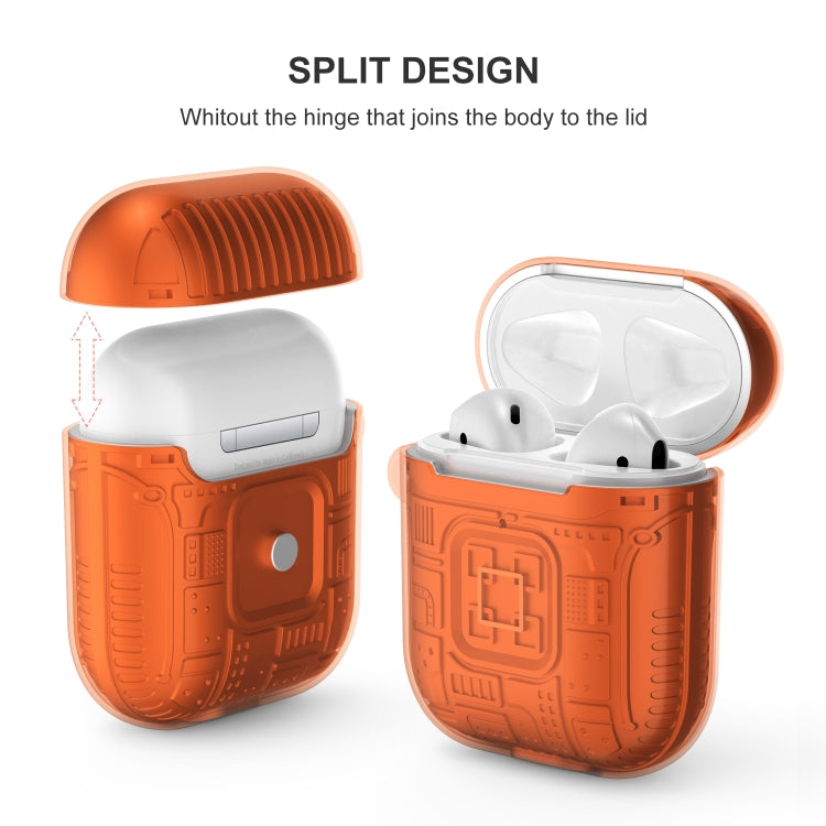 For Apple AirPods 2 PC + TPU Mars Translucent Armor Textured Earphone Protective Case with Anti-lost Buckle, Support Wireless Charging