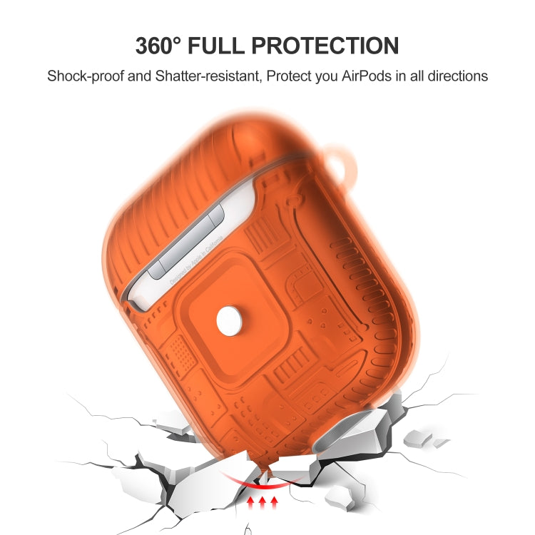 For Apple AirPods 2 PC + TPU Mars Translucent Armor Textured Earphone Protective Case with Anti-lost Buckle, Support Wireless Charging