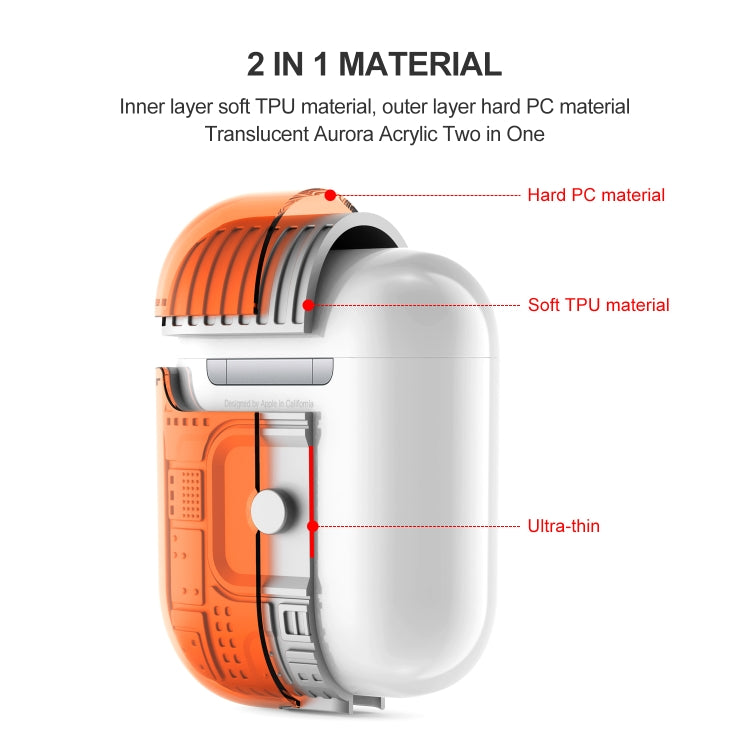 For Apple AirPods 2 PC + TPU Mars Translucent Armor Textured Earphone Protective Case with Anti-lost Buckle, Support Wireless Charging