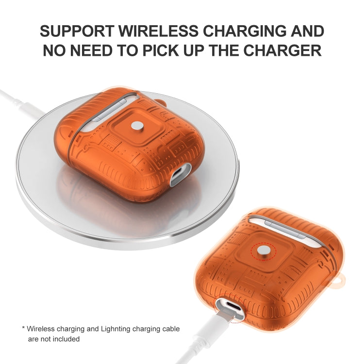 For Apple AirPods 2 PC + TPU Mars Translucent Armor Textured Earphone Protective Case with Anti-lost Buckle, Support Wireless Charging