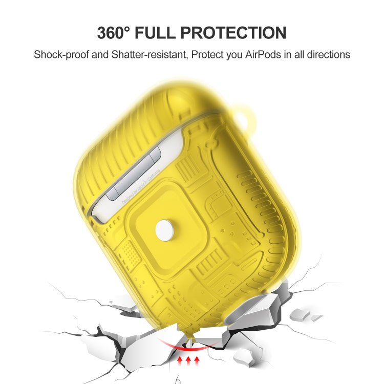 For Apple AirPods 2 PC + TPU Mars Translucent Armor Textured Earphone Protective Case with Anti-lost Buckle, Support Wireless Charging