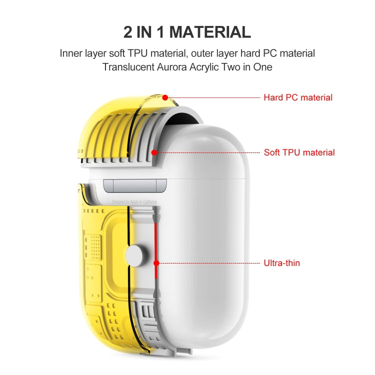 For Apple AirPods 2 PC + TPU Mars Translucent Armor Textured Earphone Protective Case with Anti-lost Buckle, Support Wireless Charging