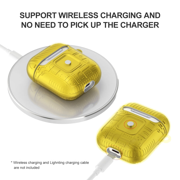 For Apple AirPods 2 PC + TPU Mars Translucent Armor Textured Earphone Protective Case with Anti-lost Buckle, Support Wireless Charging