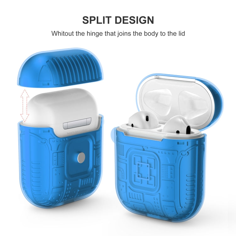 For Apple AirPods 2 PC + TPU Mars Translucent Armor Textured Earphone Protective Case with Anti-lost Buckle, Support Wireless Charging