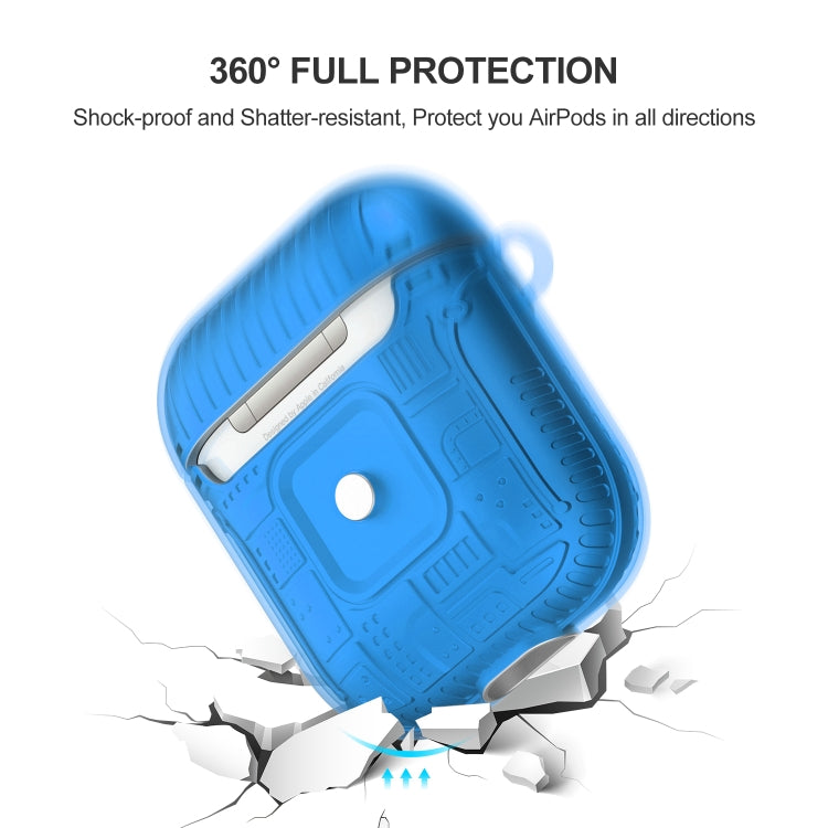 For Apple AirPods 2 PC + TPU Mars Translucent Armor Textured Earphone Protective Case with Anti-lost Buckle, Support Wireless Charging