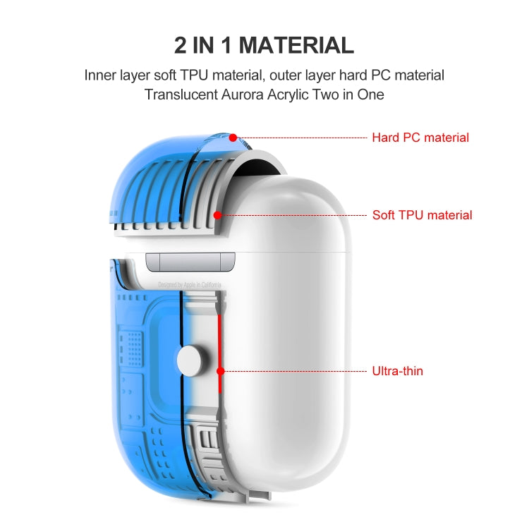 For Apple AirPods 2 PC + TPU Mars Translucent Armor Textured Earphone Protective Case with Anti-lost Buckle, Support Wireless Charging