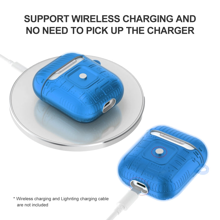 For Apple AirPods 2 PC + TPU Mars Translucent Armor Textured Earphone Protective Case with Anti-lost Buckle, Support Wireless Charging